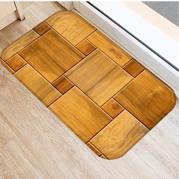 Wood Grain Geometric Pattern Non-slip Floor Mat Door Mat