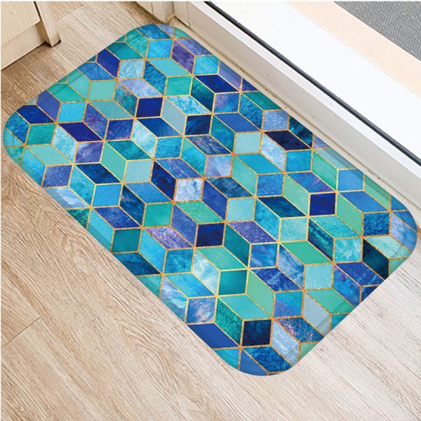 Irregular geometric lattice pattern flannel non-slip bath mat