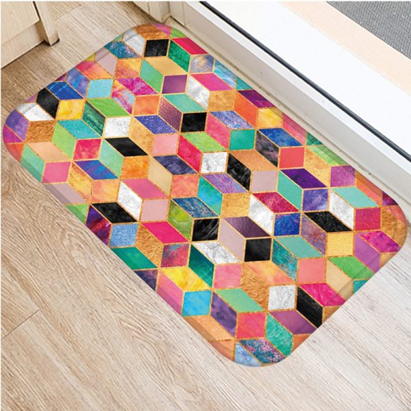 Irregular geometric lattice pattern flannel non-slip bath mat