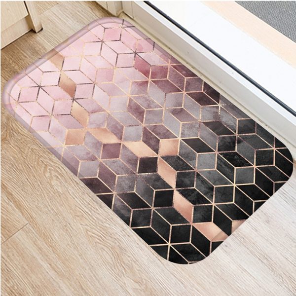 Irregular geometric lattice pattern flannel non-slip bath mat