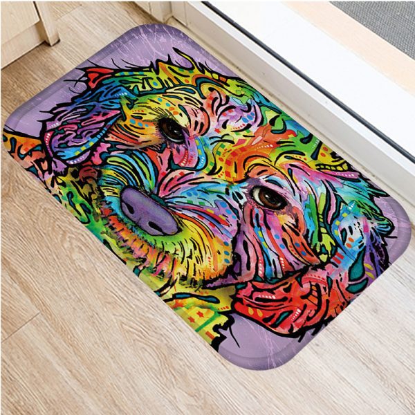 Colorful Graffiti Puppy Pattern Flannel Non-slip Bath Mat