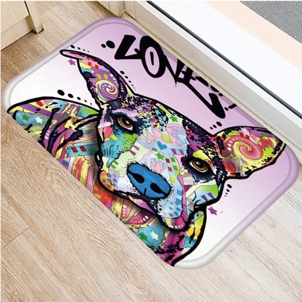 Colorful Graffiti Puppy Pattern Flannel Non-slip Bath Mat