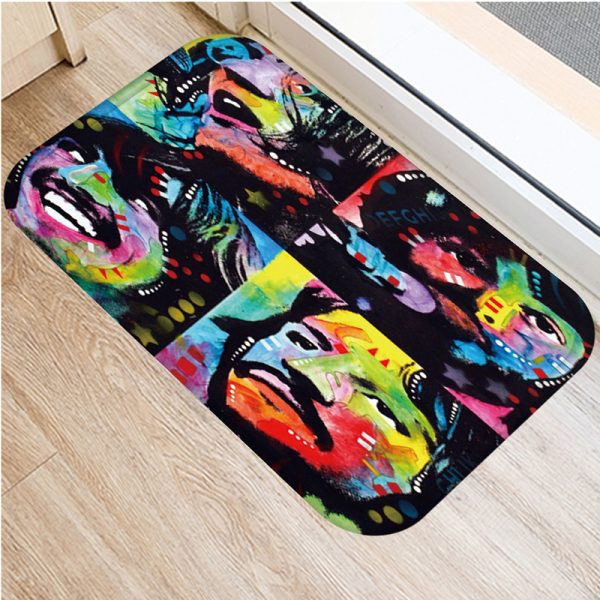 Colorful Graffiti Puppy Pattern Flannel Non-slip Bath Mat