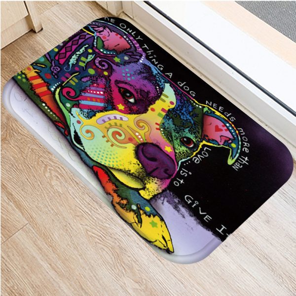 Colorful Graffiti Puppy Pattern Flannel Non-slip Bath Mat