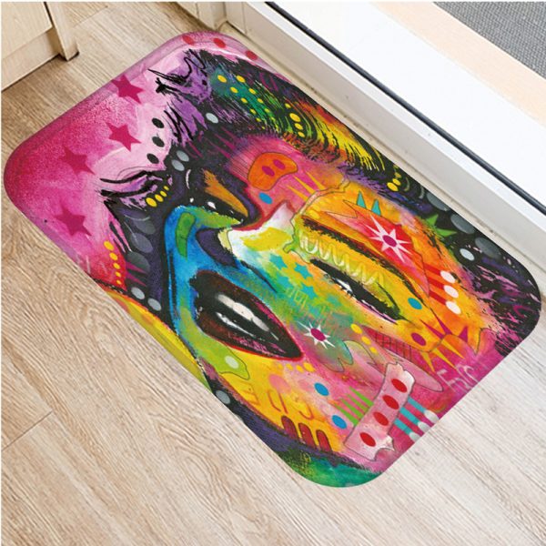 Colorful Graffiti Puppy Pattern Flannel Non-slip Bath Mat