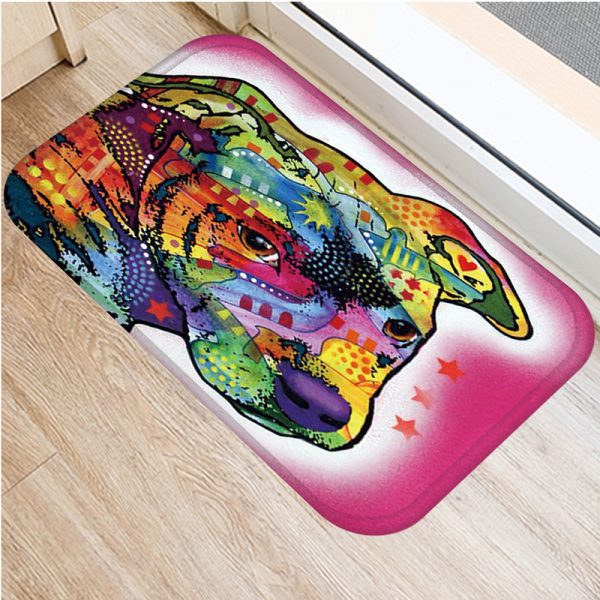 Colorful Graffiti Puppy Pattern Flannel Non-slip Bath Mat