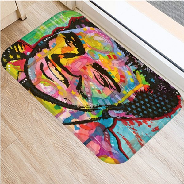 Colorful Graffiti Puppy Pattern Flannel Non-slip Bath Mat