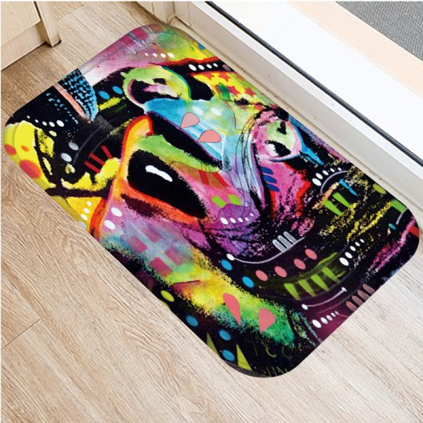 Colorful Graffiti Puppy Pattern Flannel Non-slip Bath Mat