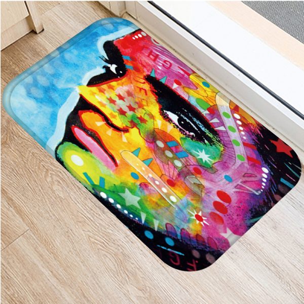 Colorful Graffiti Puppy Pattern Flannel Non-slip Bath Mat