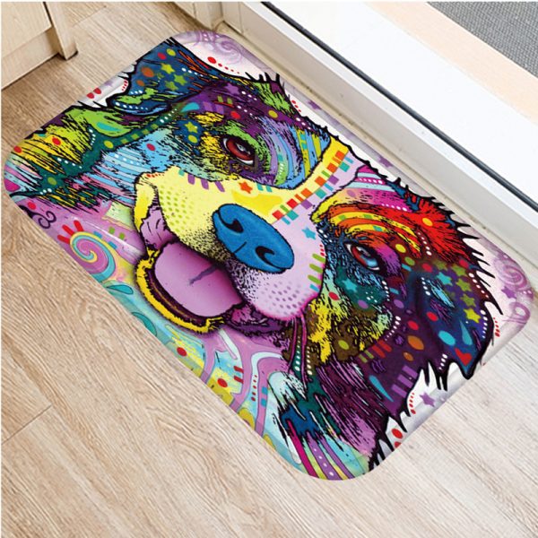 Colorful Graffiti Puppy Pattern Flannel Non-slip Bath Mat