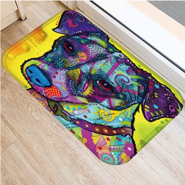 Colorful Graffiti Puppy Pattern Flannel Non-slip Bath Mat