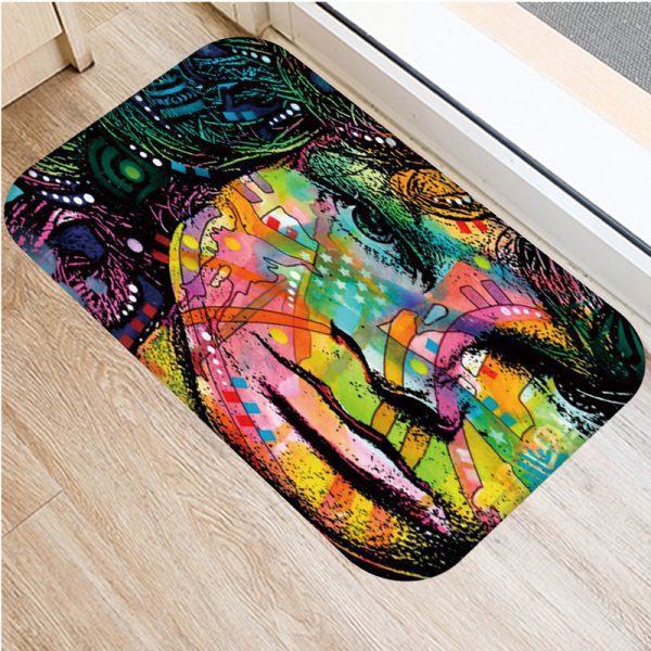 Colorful Graffiti Puppy Pattern Flannel Non-slip Bath Mat