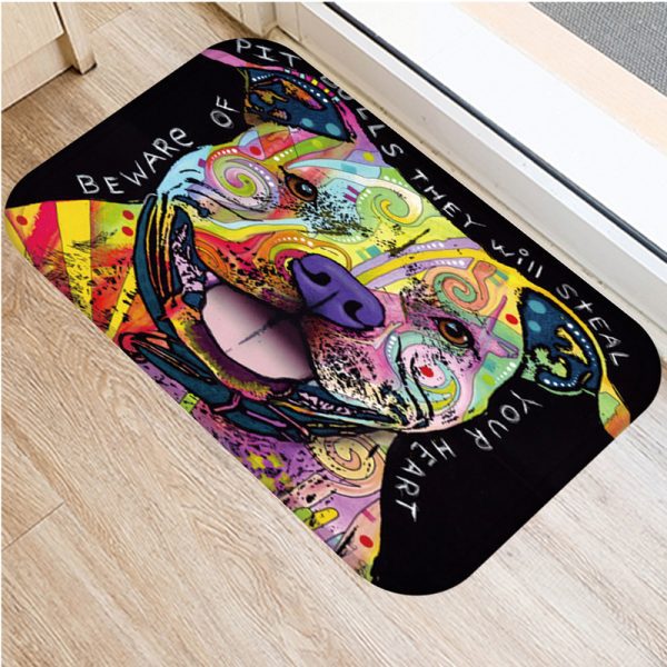 Colorful Graffiti Puppy Pattern Flannel Non-slip Bath Mat