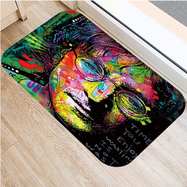 Colorful Graffiti Puppy Pattern Flannel Non-slip Bath Mat