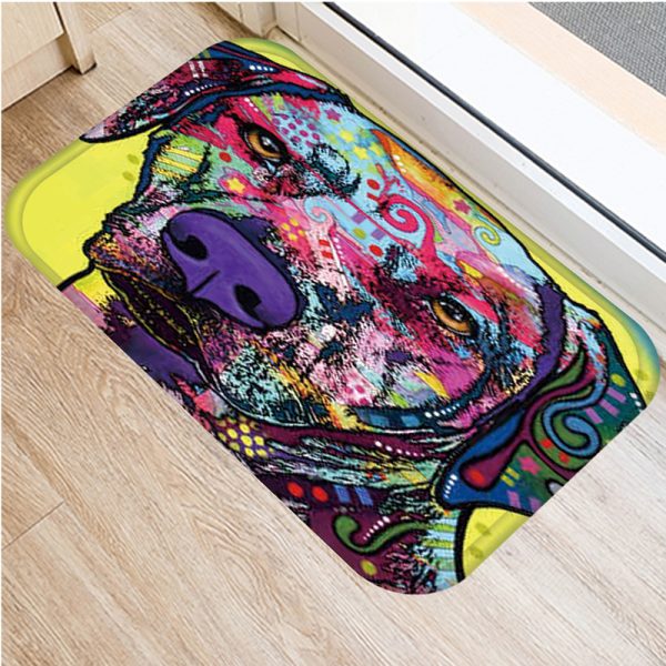 Colorful Graffiti Puppy Pattern Flannel Non-slip Bath Mat