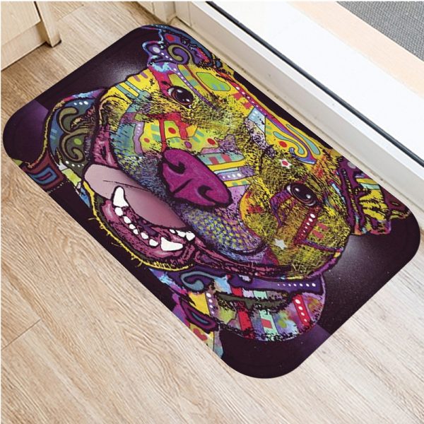 Colorful Graffiti Puppy Pattern Flannel Non-slip Bath Mat