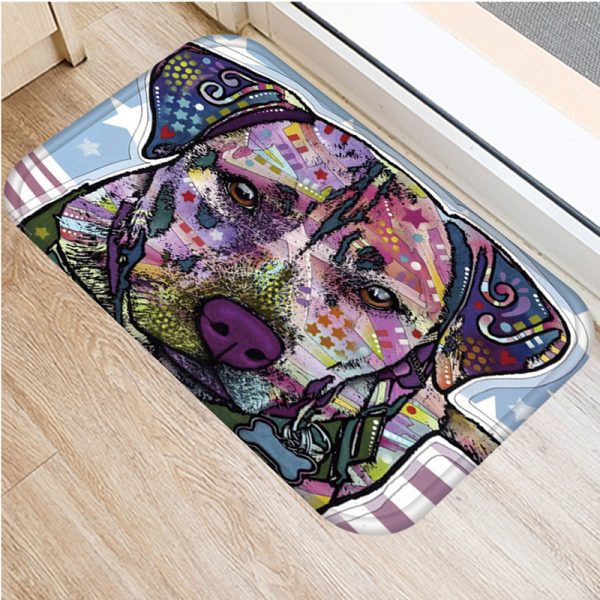 Colorful Graffiti Puppy Pattern Flannel Non-slip Bath Mat