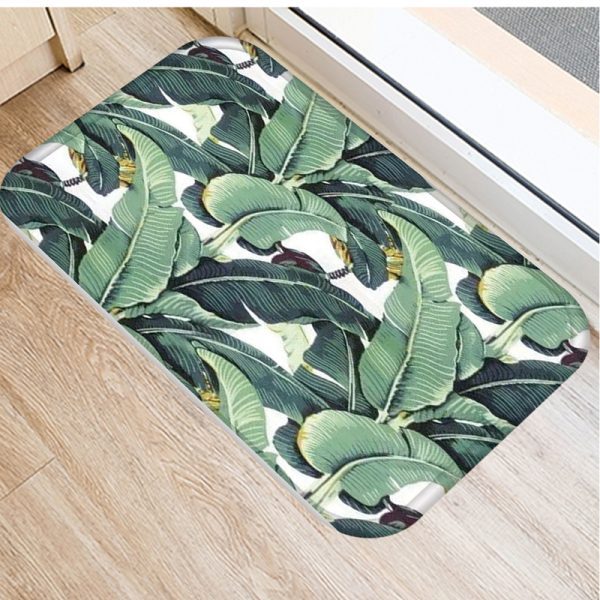 Plant Tree Leaf Pattern Flannel Non-slip Bath Mat