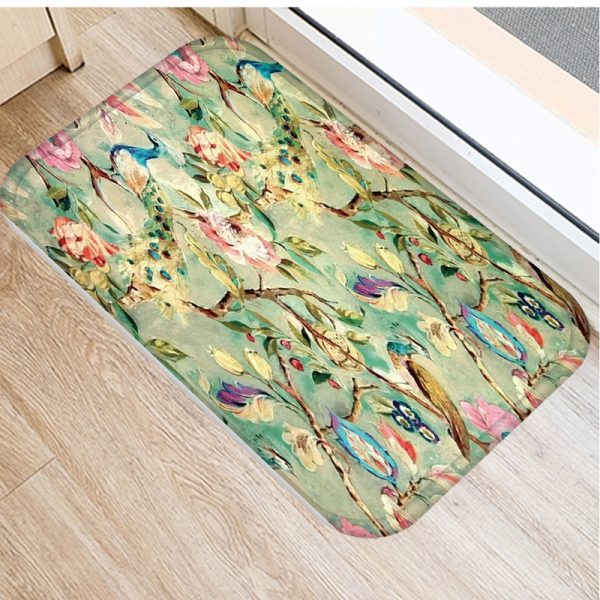 Plant Tree Leaf Pattern Flannel Non-slip Bath Mat