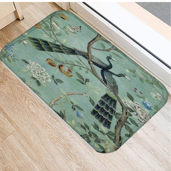 Plant Tree Leaf Pattern Flannel Non-slip Bath Mat