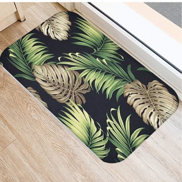 Plant Tree Leaf Pattern Flannel Non-slip Bath Mat