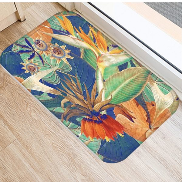 Plant Tree Leaf Pattern Flannel Non-slip Bath Mat