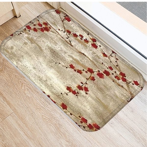 Plant Tree Leaf Pattern Flannel Non-slip Bath Mat