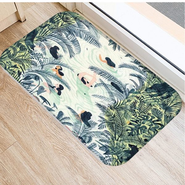 Plant Tree Leaf Pattern Flannel Non-slip Bath Mat