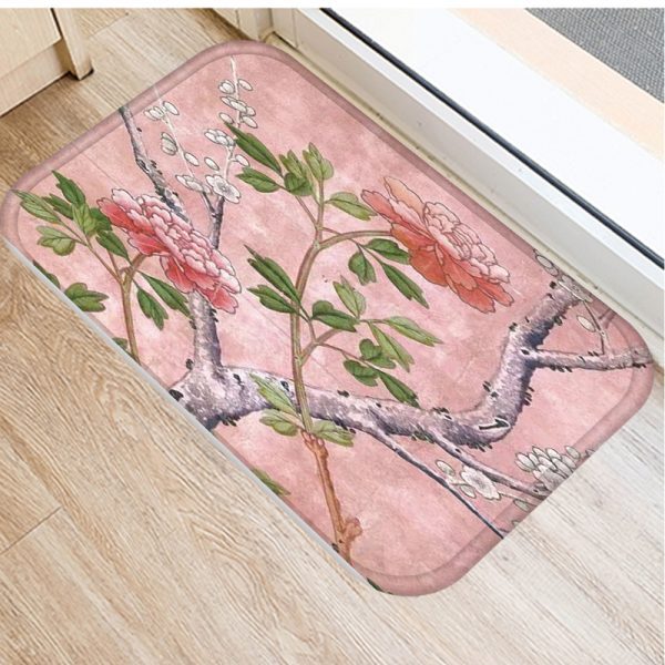 Plant Tree Leaf Pattern Flannel Non-slip Bath Mat