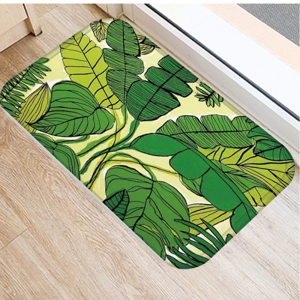 Plant Tree Leaf Pattern Flannel Non-slip Bath Mat