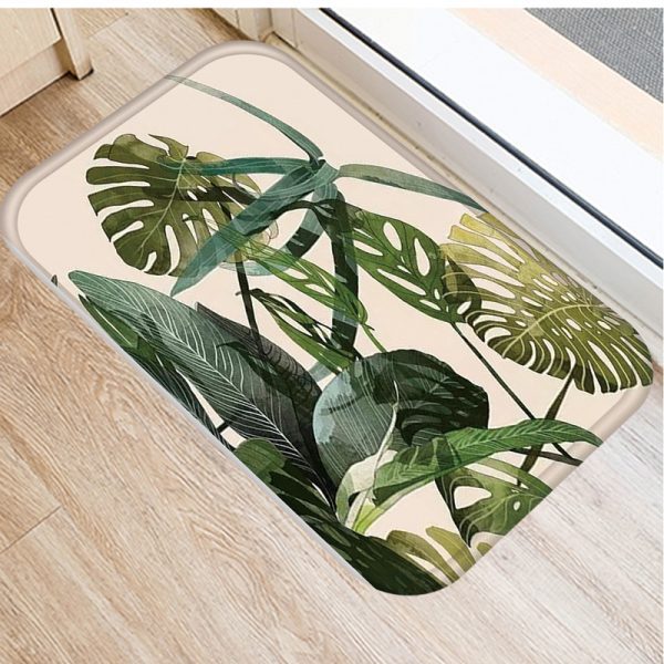 Plant Tree Leaf Pattern Flannel Non-slip Bath Mat