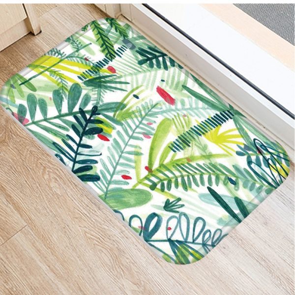 Plant Tree Leaf Pattern Flannel Non-slip Bath Mat