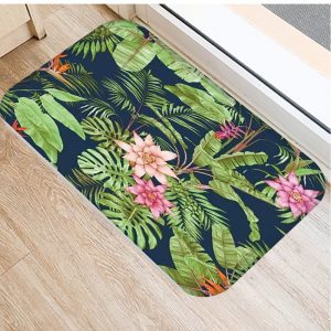 Plant Tree Leaf Pattern Flannel Non-slip Bath Mat