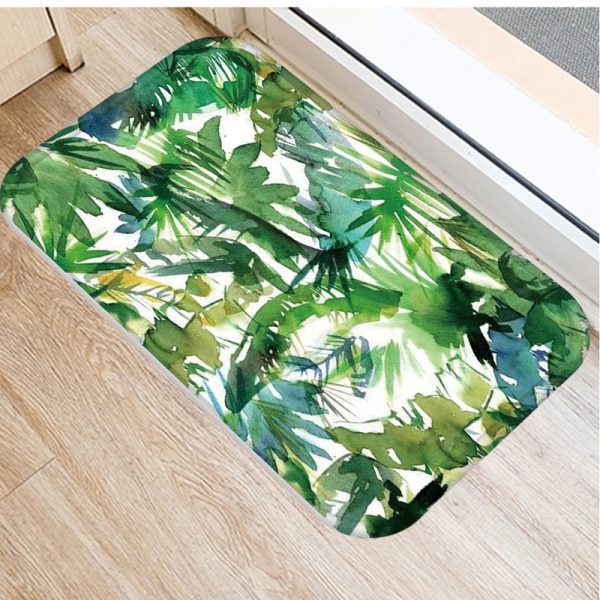 Plant Tree Leaf Pattern Flannel Non-slip Bath Mat