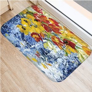 Watercolor Vintage Flower Pattern Flannel Non-Slip Bath Mat