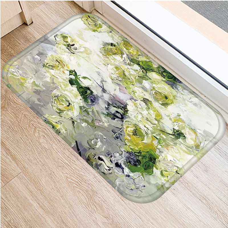 Watercolor Vintage Flower Pattern Flannel Non-Slip Bath Mat