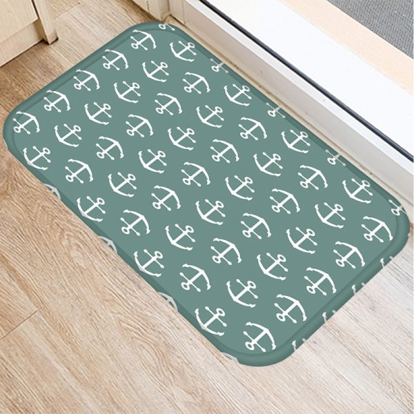 Green geometric stripe pattern flannel non-slip bath mat