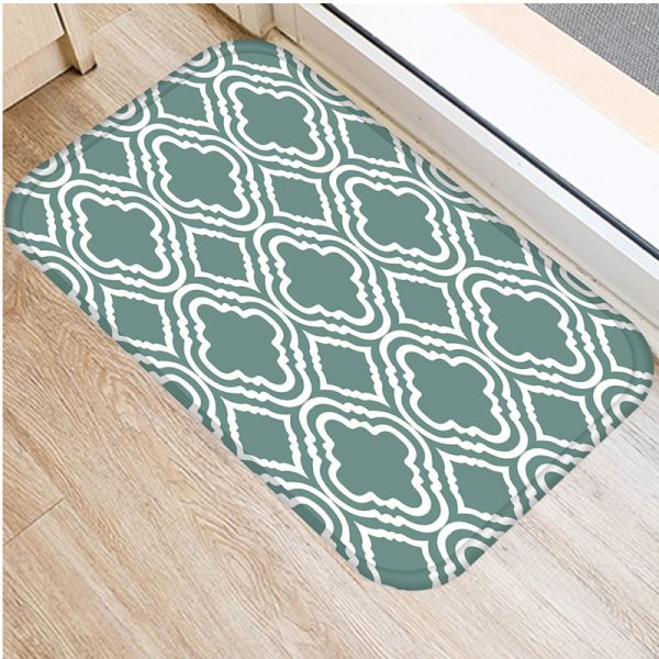 Green geometric stripe pattern flannel non-slip bath mat