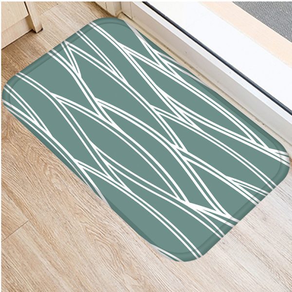 Green geometric stripe pattern flannel non-slip bath mat