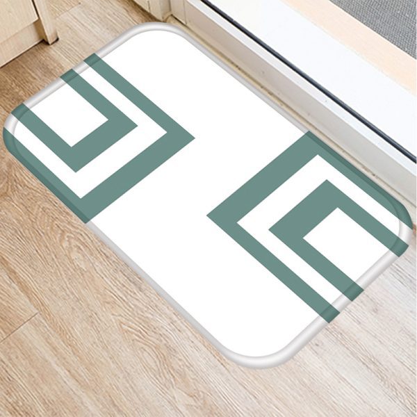 Green geometric stripe pattern flannel non-slip bath mat