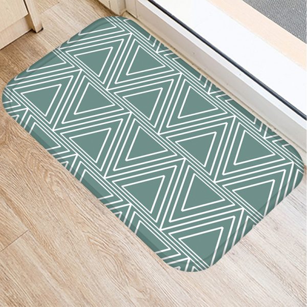 Green geometric stripe pattern flannel non-slip bath mat