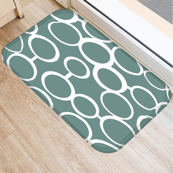 Green geometric stripe pattern flannel non-slip bath mat