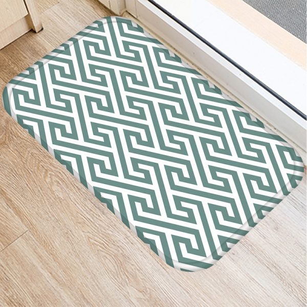 Green geometric stripe pattern flannel non-slip bath mat