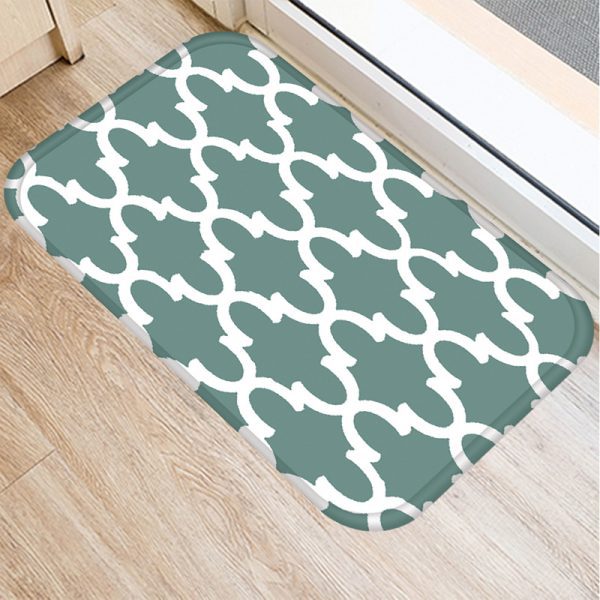 Green geometric stripe pattern flannel non-slip bath mat