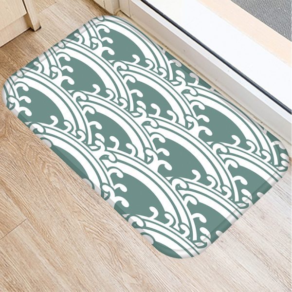 Green geometric stripe pattern flannel non-slip bath mat