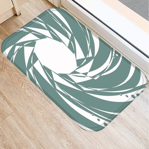 Green geometric stripe pattern flannel non-slip bath mat