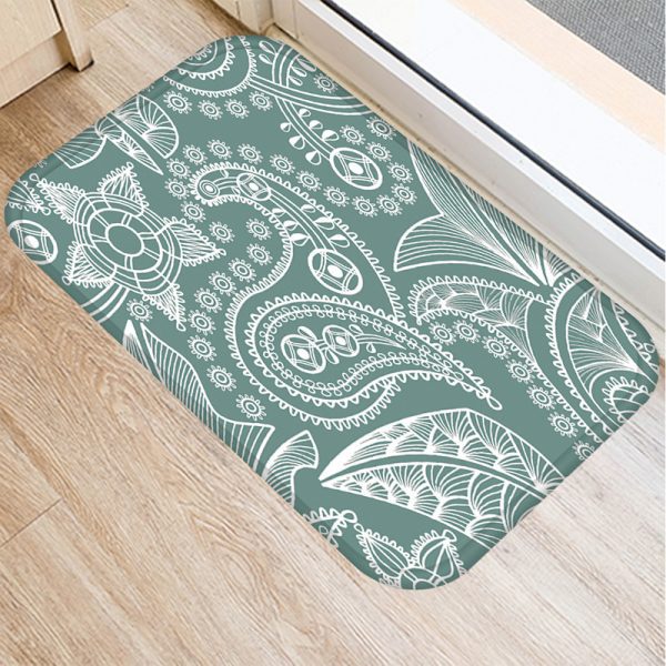 Green geometric stripe pattern flannel non-slip bath mat