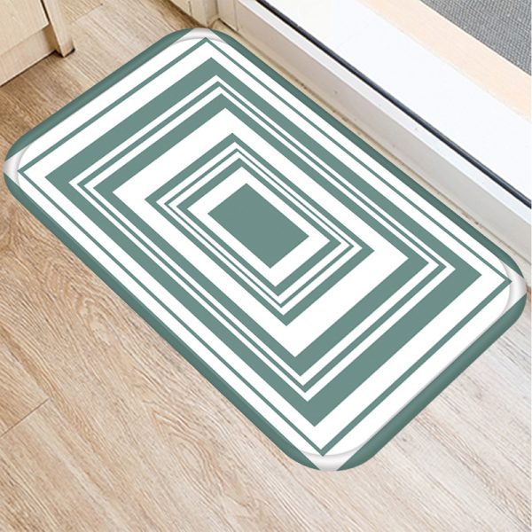 Green geometric stripe pattern flannel non-slip bath mat