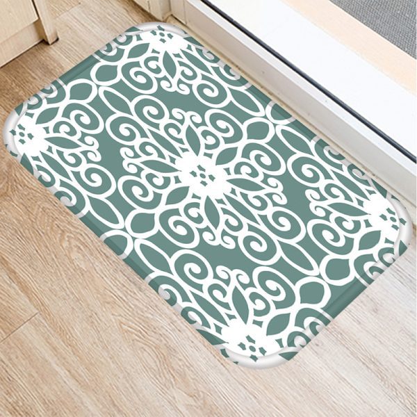 Green geometric stripe pattern flannel non-slip bath mat