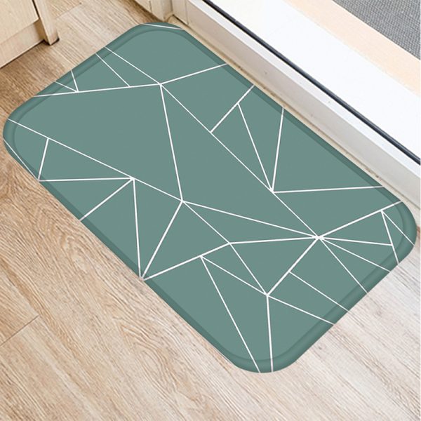 Green geometric stripe pattern flannel non-slip bath mat